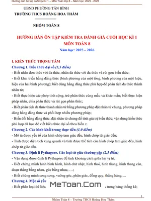 Đề Cương Ôn Tập Cuối Kì 1 Toán 8 Năm 2025 - 2026 THCS Hoàng Hoa Thám, TPHCM