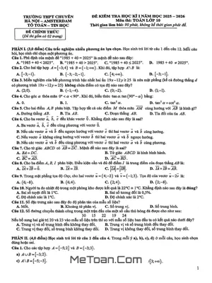 Đề thi học kì 1 Toán 10 năm 2025 – 2026 trường THPT chuyên Hà Nội – Amsterdam
