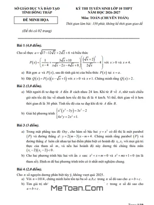 Đề Minh Họa Tuyển Sinh Lớp 10 Môn Toán (Chuyên) Năm Học 2026 – 2027 Sở GD&ĐT Đồng Tháp