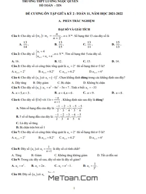 Đề Cương Ôn Tập Giữa Kỳ 2 Toán 11 Năm 2021 - 2022 Trường Lương Ngọc Quyến - Thái Nguyên
