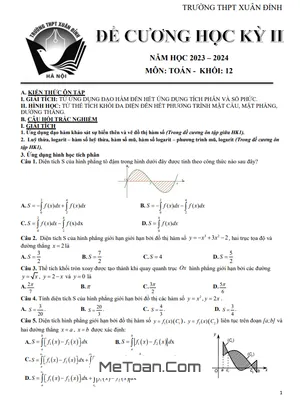 Đề Cương Ôn Tập Học Kỳ 2 Toán 12 Năm 2023 - 2024 Trường THPT Xuân Đỉnh - Hà Nội
