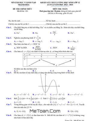 Đề khảo sát chất lượng Toán 12 lần 2 năm 2023 – 2024 sở GD&ĐT Thanh Hóa
