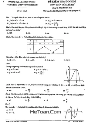 Đề kiểm tra định kì Toán 12 năm 2019 – 2020 trường Nguyễn Khuyến – TP HCM (03/11/2019)