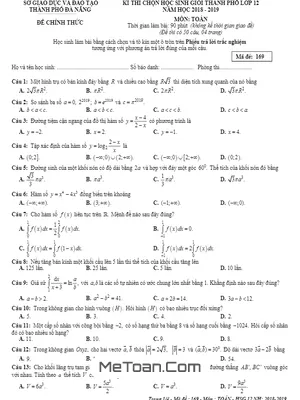 Đề thi chọn HSG Toán 12 năm 2018 - 2019 sở GD&ĐT thành phố Đà Nẵng