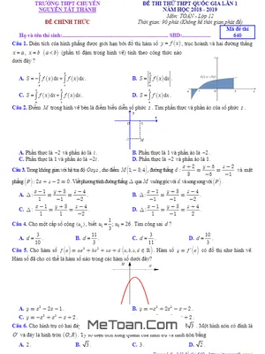 Đề thi thử Toán THPTQG 2019 lần 1 trường chuyên Nguyễn Tất Thành - Yên Bái