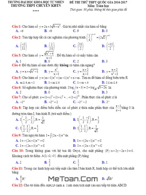 Đề thi thử THPT Quốc gia 2017 môn Toán trường THPT Chuyên KHTN - Hà Nội Lần 2
