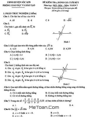 Đề thi học kì 1 Toán 7 năm 2023 - 2024 phòng GD&ĐT Sóc Sơn - Hà Nội
