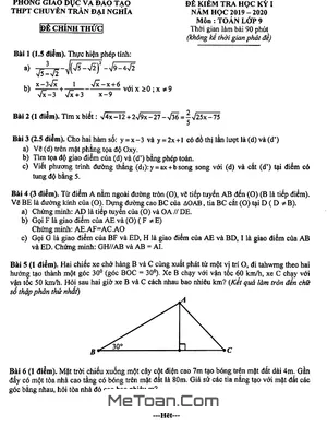 Đề thi học kỳ 1 Toán 9 năm 2019 - 2020 trường chuyên Trần Đại Nghĩa - TP HCM