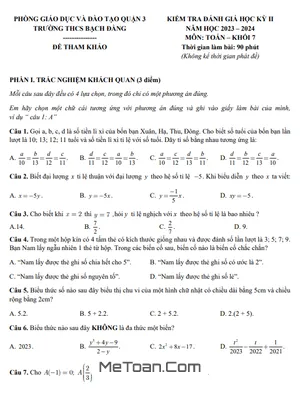 Đề Tham Khảo Cuối Kì 2 Toán 7 Năm 2023 - 2024 Phòng GD&ĐT Quận 3 - TP HCM
