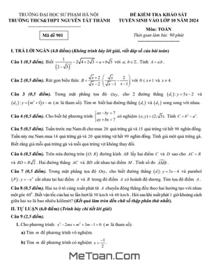 Đề khảo sát Toán vào lớp 10 năm 2024 trường Nguyễn Tất Thành - Hà Nội