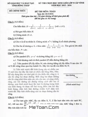Đề thi HSG Toán 9 cấp tỉnh năm 2015-2016 - Sở GD&ĐT Đồng Tháp