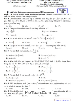 Đề khảo sát lần 1 Toán 12 năm 2024 - 2025 trường THPT Lý Thường Kiệt - Hà Nội
