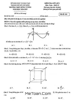 Đề thi giữa kì 1 Toán 12 năm 2024 - 2025 trường THPT Hùng Vương - TP HCM