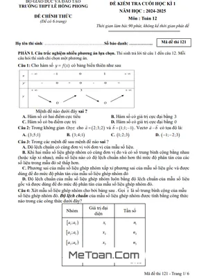 Đề thi học kỳ 1 Toán 12 năm 2024 - 2025 trường THPT Lê Hồng Phong - Đắk Lắk (có đáp án)