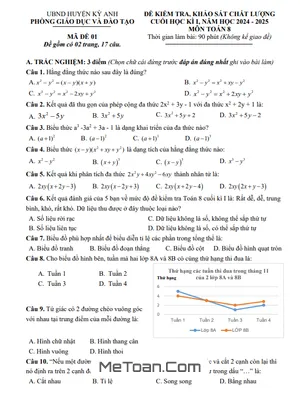 Đề thi học kì 1 Toán 8 năm 2024 - 2025 phòng GD&ĐT Kỳ Anh, Hà Tĩnh