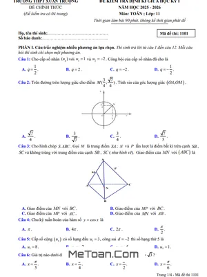 Đề Thi Giữa Kỳ 1 Toán 11 Năm 2025 - 2026 THPT Xuân Trường - Ninh Bình (Có Đáp Án Chi Tiết)