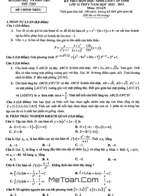 Đề thi học sinh giỏi cấp tỉnh Toán 12 năm 2022 - 2023 sở GD&ĐT Phú Thọ