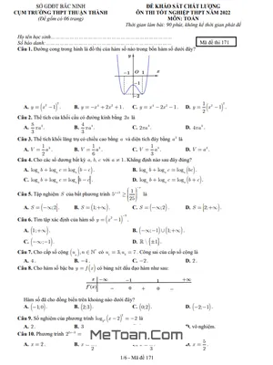 Đề ôn thi tốt nghiệp THPT 2022 môn Toán cụm trường THPT Thuận Thành – Bắc Ninh