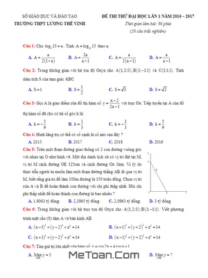 Đề thi thử THPT Quốc gia môn Toán trường Lương Thế Vinh - Hà Nội lần 1 năm 2017