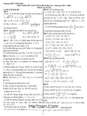 Đề Cương Ôn Tập Học Kỳ 1 Toán 10 Năm 2019 - 2020 Trường THPT Việt Đức - Hà Nội