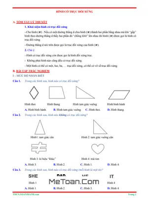 Hình có trục đối xứng lớp 6: Lý thuyết & Trắc nghiệm có đáp án
