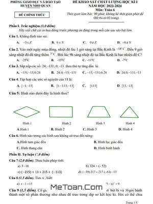 Đề thi học kì 1 Toán lớp 6 năm 2023 - 2024 phòng GD&ĐT Nho Quan - Ninh Bình