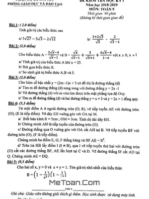 Đề thi học kỳ 1 Toán 9 năm học 2018 - 2019 phòng GD&ĐT Sơn Tây - Hà Nội