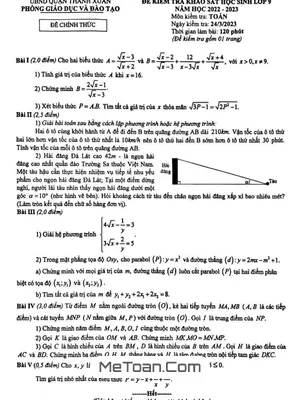 Đề khảo sát Toán 9 năm 2022 – 2023 phòng GD&ĐT Thanh Xuân – Hà Nội