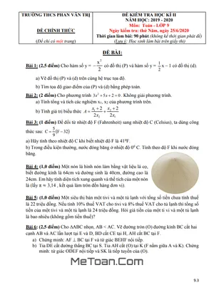 Đề thi học kì 2 Toán lớp 9 năm 2019 - 2020 trường THCS Phan Văn Trị - TP HCM (có đáp án)