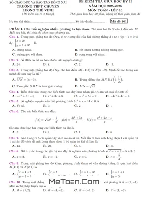 Đề giữa kỳ 2 Toán 10 năm 2025 – 2026 trường chuyên Lương Thế Vinh – Đồng Nai