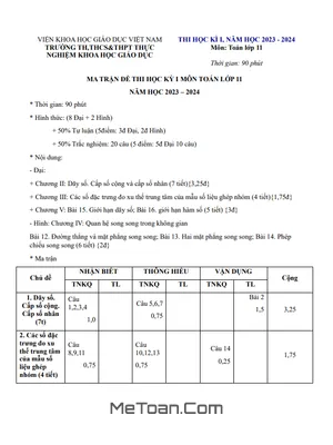 Đề Thi Cuối Kỳ 1 Toán 11 Năm 2023 - 2024 Trường Thực Nghiệm Khoa Học Giáo Dục - Hà Nội