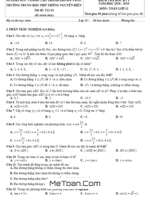 Đề thi HK1 Toán 11 năm học 2018 - 2019 trường THPT Nguyễn Hiền - Đà Nẵng