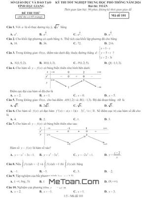 Đề thi thử tốt nghiệp THPT 2024 môn Toán sở GD&ĐT Hậu Giang (có đáp án)