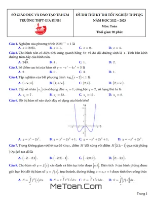 Đề thi thử tốt nghiệp THPT 2023 môn Toán trường THPT Gia Định - TP.HCM