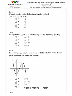 Đề thi thử THPT Quốc gia 2021 môn Toán kênh VTV7 (Đề 2)