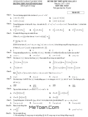Đề thi thử Toán 2018 THPTQG trường THPT Nguyễn Đăng Đạo – Bắc Ninh lần 3