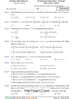 Đề Thi Thử THPT Quốc Gia 2017 Môn Toán Trường THPT Đống Đa - Hà Nội