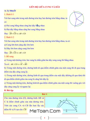 Tài Liệu Toán 9: Liên Hệ Giữa Cung Và Dây - Kiến Thức Và Bài Tập Có Lời Giải