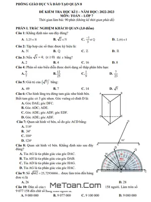 Đề thi học kì 1 Toán 7 năm 2022 - 2023 phòng GD&ĐT Quận 8 - TP HCM