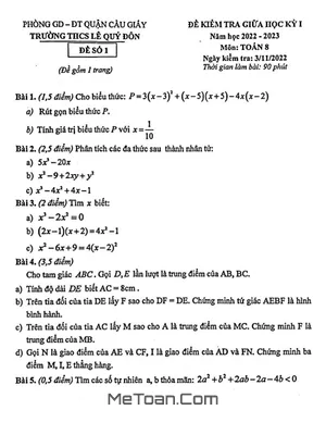Đề thi giữa kỳ 1 Toán 8 năm 2022 - 2023 trường THCS Lê Quý Đôn - Hà Nội