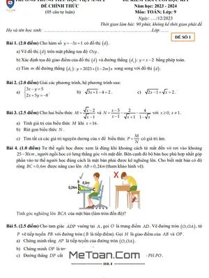 Đề thi học kỳ 1 Toán 9 năm 2023 - 2024 trường Việt Anh 2 - Bình Dương (có lời giải)