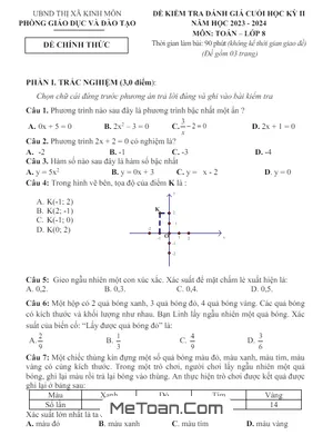 Đề thi học kỳ 2 Toán 8 năm 2023 - 2024 phòng GD&ĐT Kinh Môn - Hải Dương