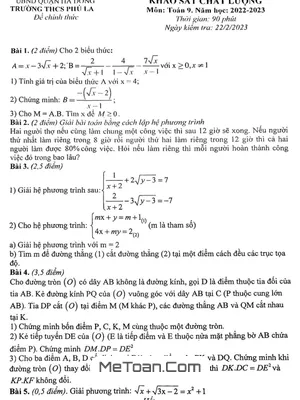 Đề khảo sát chất lượng Toán 9 năm 2022 - 2023 trường THCS Phú La - Hà Nội