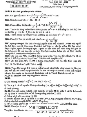 Đề thi học sinh giỏi huyện Toán 8 năm 2021 - 2022 phòng GD&ĐT Kỳ Anh, Hà Tĩnh