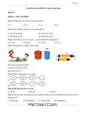 Bộ 5 Đề Thi Cuối Học Kỳ 1 Môn Toán Lớp 2 (Cánh Diều)