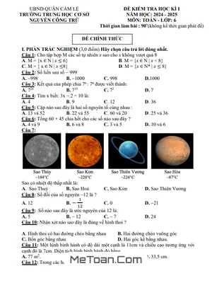 Đề thi cuối kì 1 Toán 6 năm 2024 - 2025 trường THCS Nguyễn Công Trứ - Đà Nẵng (Có Đáp Án Chi Tiết)