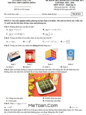 Đề Thi Cuối Học Kì 1 Toán 11 Năm 2025 - 2026 Trường THPT Krông Bông - Đắk Lắk