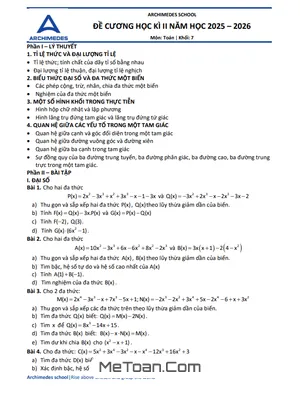 Đề Cương Ôn Tập Toán 7 Học Kì 2 Năm 2025-2026 Tại Archimedes School Hà Nội