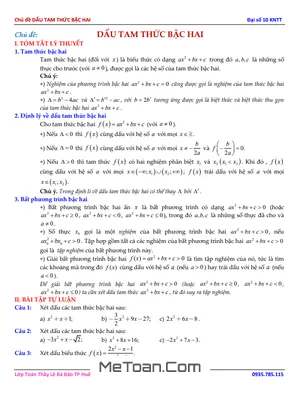 Dấu Tam Thức Bậc Hai Toán 10 KNTT - Lê Bá Bảo