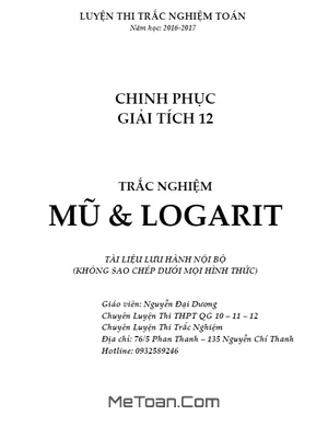 Bài Tập Trắc Nghiệm Mũ Và Logarit - Nguyễn Đại Dương